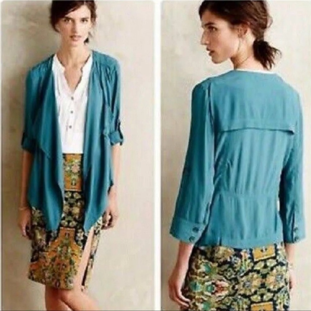 ELEVENSES ANTHROPOLOGIE Blazer Womens Small Teal Eldora Lightweight Cardigan NEW